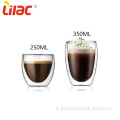 Lilla 250ml/350ml tazze da caffè/tè in vetro trasparente a doppia parete